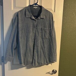 Maurices Faded Light Blue Denim Button-Down Shirt